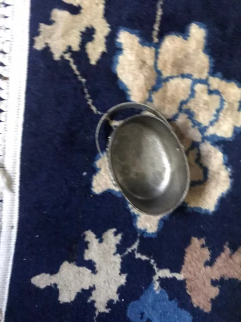 Silver Plated Cast Metal Oval Woven pattern Mini Basket Box w Handle Home Decor