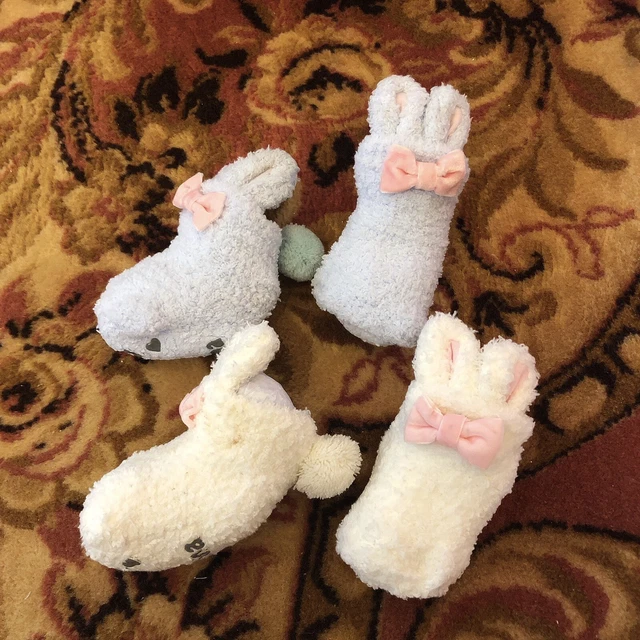 2 Pairs Fluffy Bunny baby Girls thick socks stockings shoes fleece coral velvet