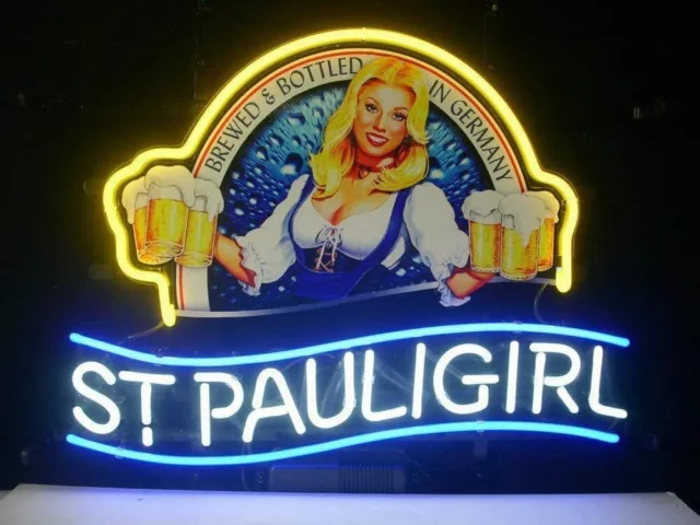 New St Pauli Girl Bier Neon Light Sign 14"x10" Beer Gift Bar Real Glass Artwork