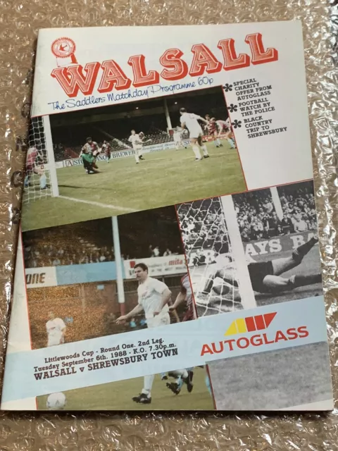 Walsall Fc v Shrewsbury   League Cup Football Programme 1988