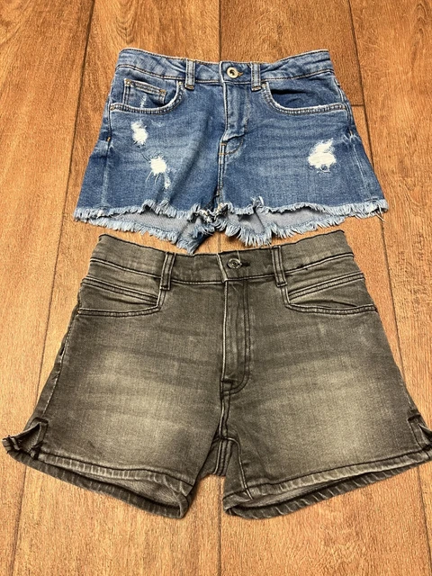 Pacchetto corto Zara Denim ragazze età 10 blu e nero effetto invecchiato vita regolabile