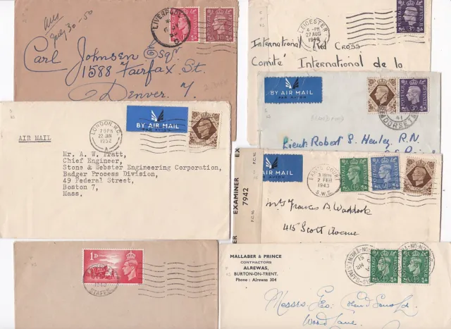 1940/52 7 Diff Stamp Combinations On Covers Gb >Overseas Usa Switz 2 Censored