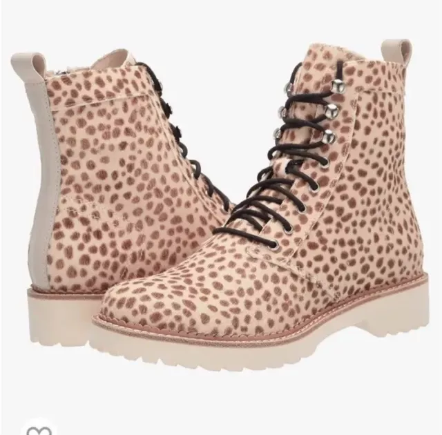 Dolce Vita Women’s Size 9 Avena Leopard Print Combat Boots Tan Zip Up Calf Hair