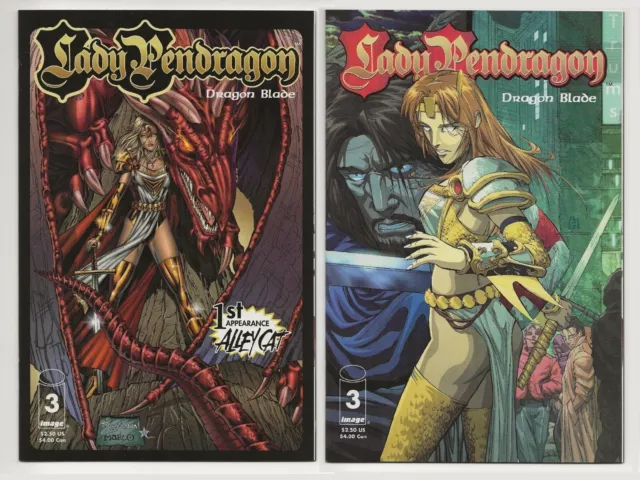 2x Cover Variants LADY PENDRAGON: Dragon Blade #3 NM (Image 1999) 1st Alley Cat