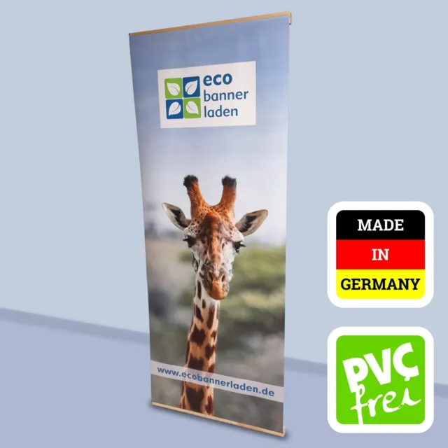 L-BANNER aus HOLZ inkl. DRUCK | 800x2030mm | nachhaltige Alternative zu RollUps