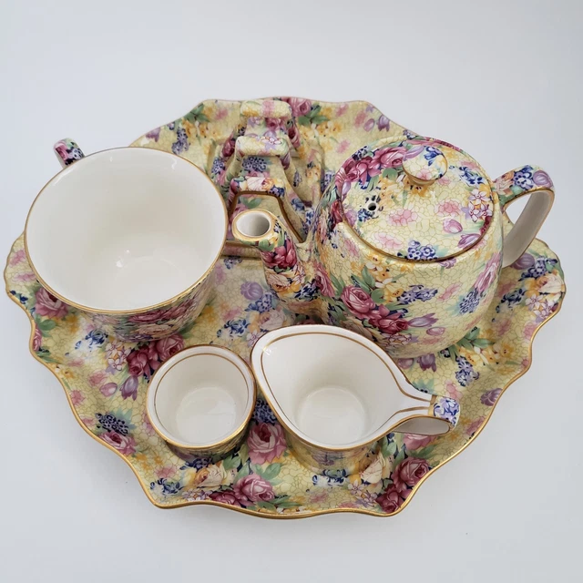 Royal Winton Grimwades Welbeck  Breakfast Set Individual Teapot Tray Chintz 1995 2