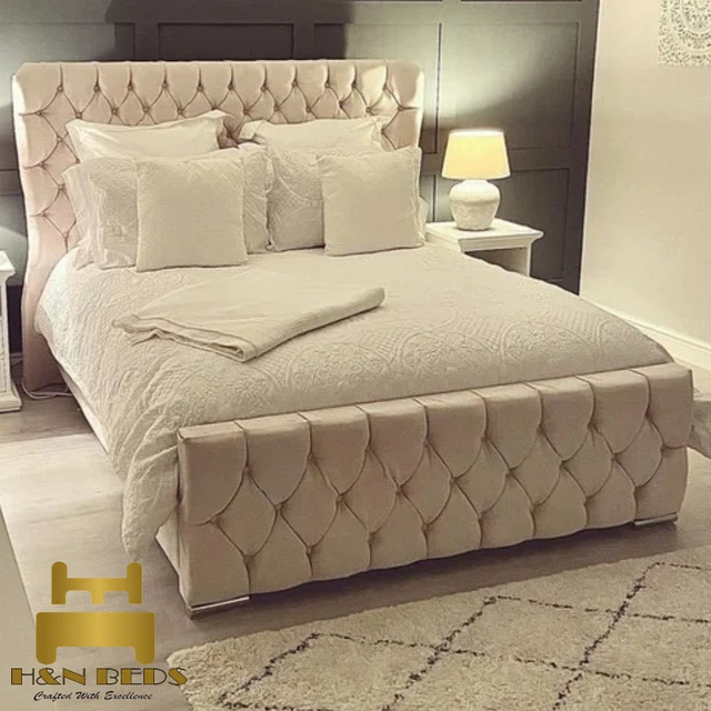 OTTOMAN WINGED BACK Chesterfield Upholstered Bed Frame +Pocket Sprung