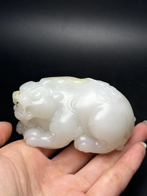 Chinese Exquisite Handmade Brave Troops carving Hetian Jade Statue