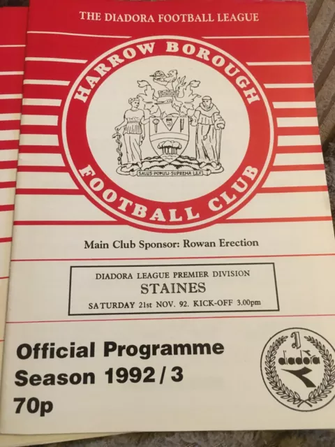 Harrow Borough v Staines Town 1992/93 DL