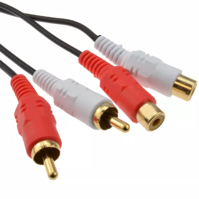 3m Twin Phono 2 RCA Audio Speaker EXTENSION Cable Lead Male to Female Red/White