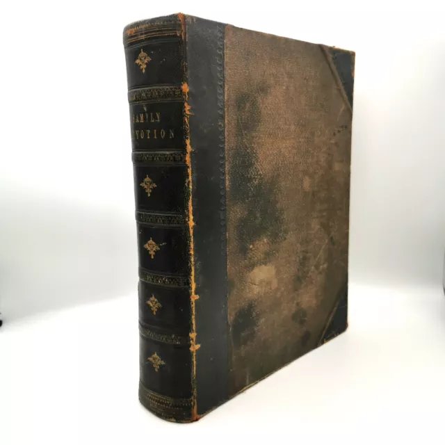 19th century Victorian Family Devotional Bible book with history Inscribed