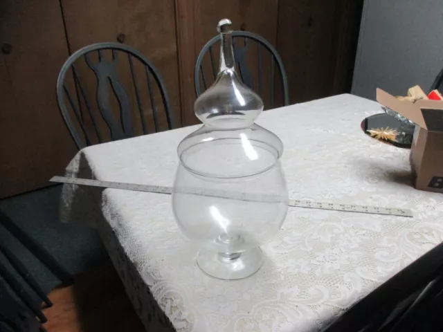 Vintage Large Apothecary Jar 17" T Lid Clear Glass Footed Drug Store Candy Dish