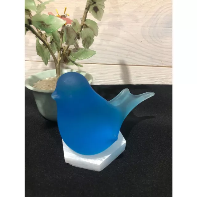 Vintage Glass Frosted Blue Interpur Bird Paperweight