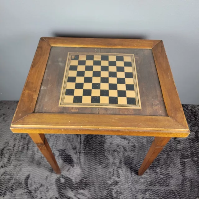 Handcrafted Wood Chess Table Picture Frame Inlaid Board Removable Legs VTG