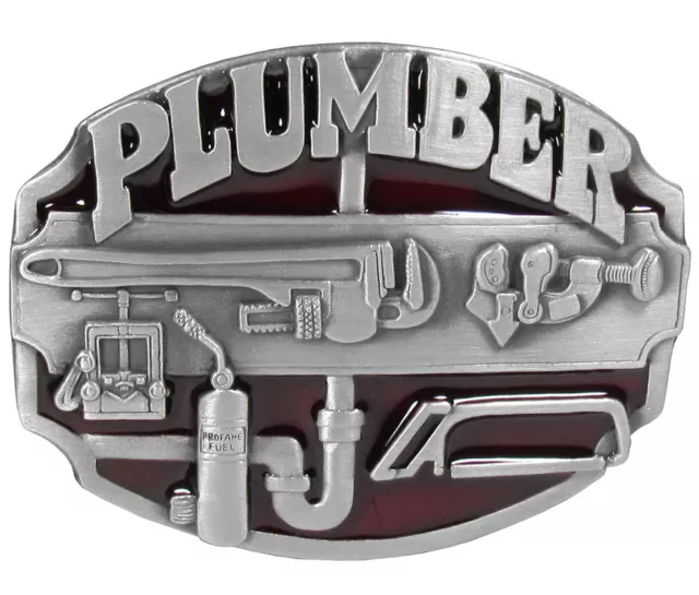 Plumber Belt Buckle with Belt, Pipes, Tools, Tradesman, Workman, Gift, Siskiyou