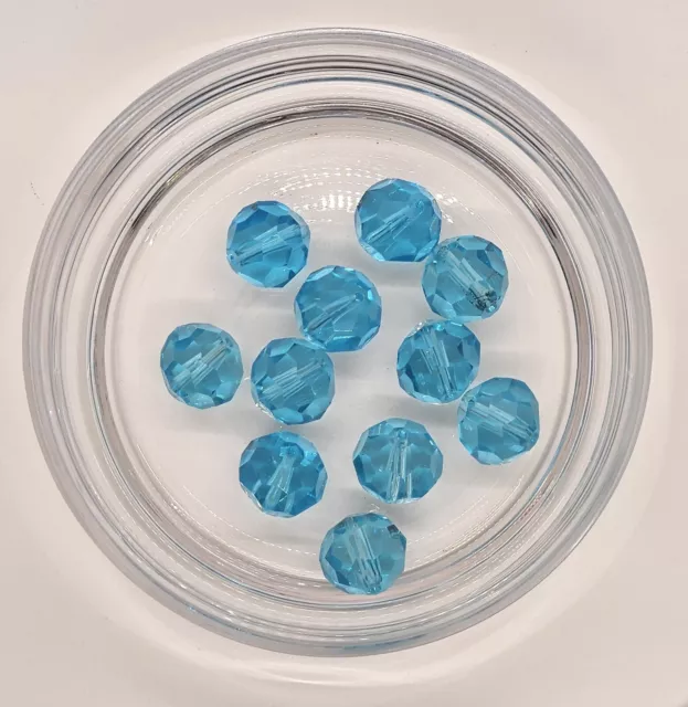 Vintage Aqua Blue Glass Crystal 18 mm Round Faceted Beads - Set of 11 Pieces.