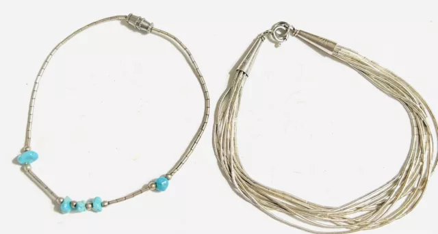 Lot 2 Southwest Liquid Sterling Silver Bracelets Turquoise Bracelet 7” NICE