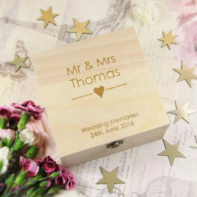 Personalised Wedding Memory Box Engraved Heart Wooden Keepsake Box, Wedding Gift