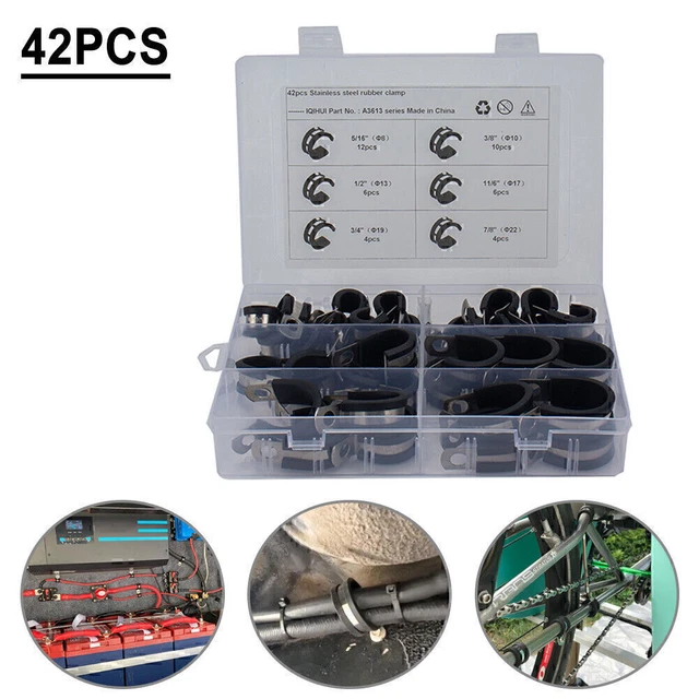 42pcs Rubber Cushion Insulated Clamp Cable Clamp Assortment Kit Fit Car Hose