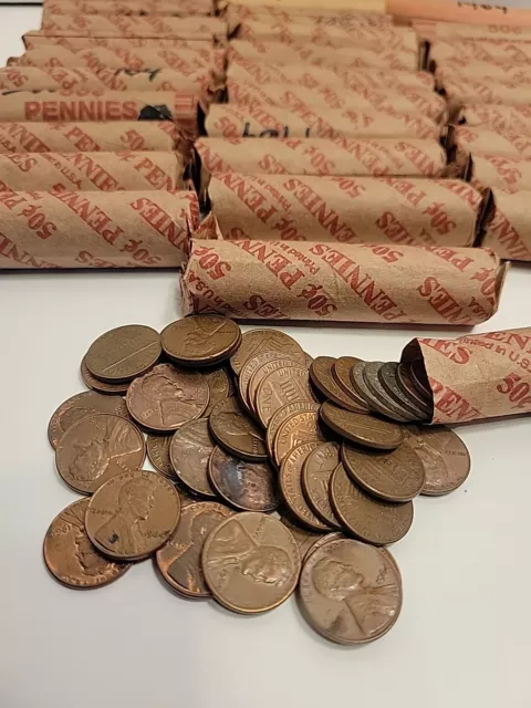 $15 10LBS 1960-1982 95% Copper Pennies Lincoln Memorial Cents Rolls 2