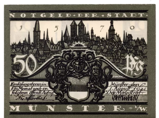 1921 Germany Notgeld Munster 50 Pfennig Note (W539)