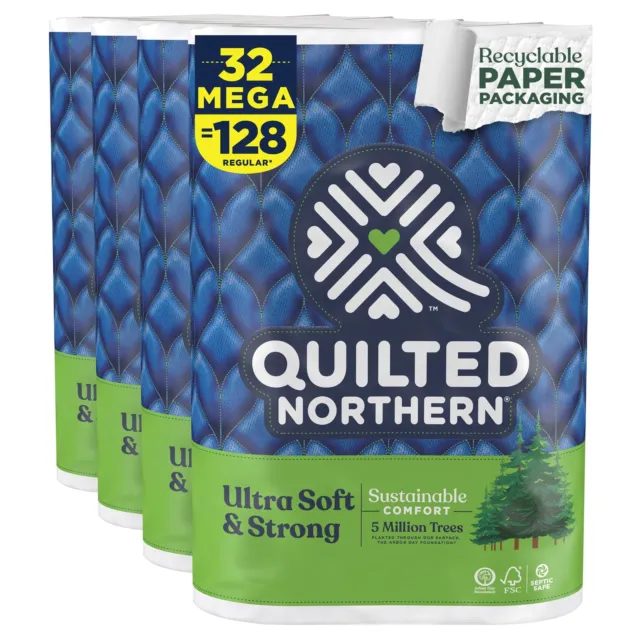 Ultra Soft & Strong Toilet Paper, 32 Mega Rolls = 128 Regular Rolls, 5X Stron...