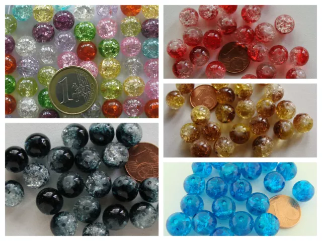 20 perles rondes 10mm verre CRAQUELE + de 20 Couleurs au choix DIY Bijoux