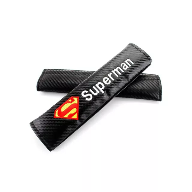 2 x Carbon Fiber Car Seat Belt Cover Satefy Pads Shoulder Cushion Superman LOGO