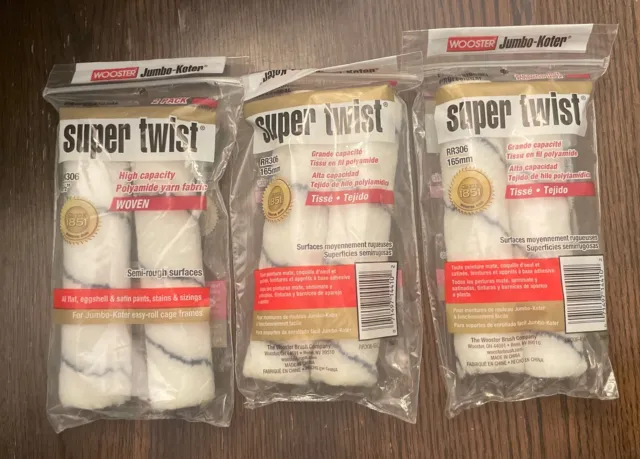 (3) Packs Of 2 Super Twist Knitted Roller Cover,No RR306-6 1/2,  Wooster