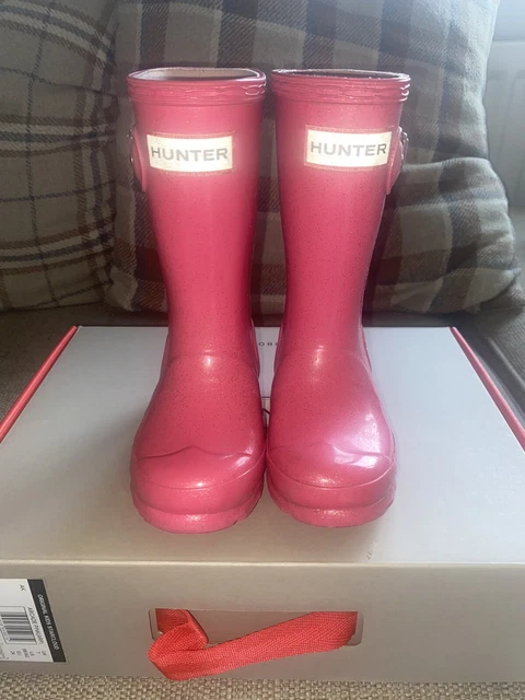 GIRLS HUNTER WELLIES Infant Size 7 Pink Glitter Finish 22.00
