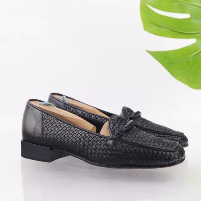 Sesto Meucci Italy Women's Loafer Size 6 Woven Black Leather Slip On Flat Shoe