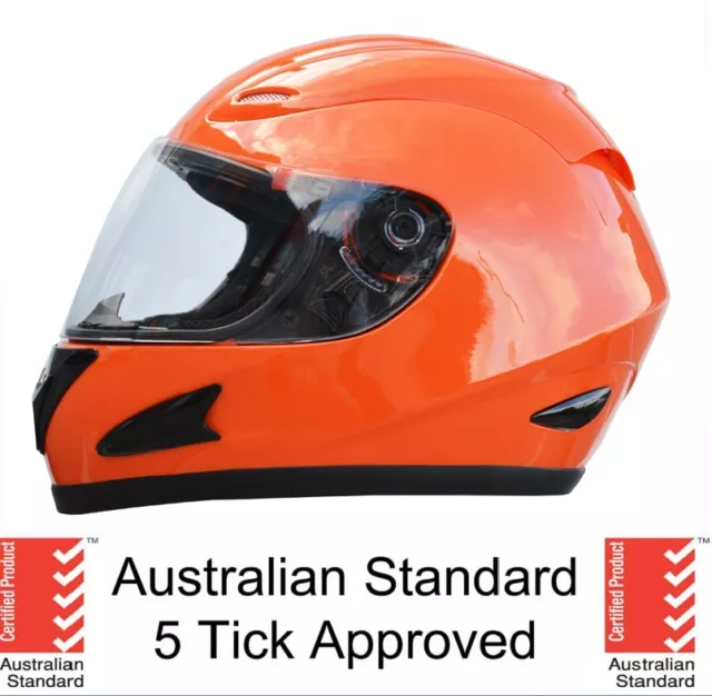 NEW SAFETY ORANGE FULL FACE MOTORCYCLE BIKE HELMET ADULT 5 tick approved BOAT