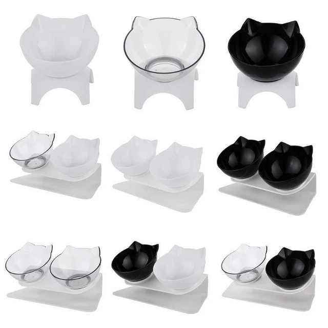 Dog Cat Double Bowl with Raised Stand Pet Food Water Feeder 15° Tilted Dispenser