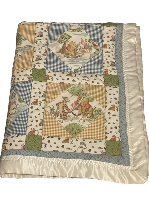 Winnie The Pooh Machine Stitched Handmade Baby Quilt Satin Trim Appliqué 32 X 41