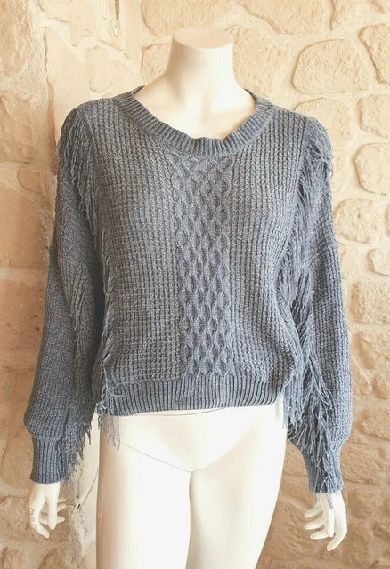 Pull Fin Gris Neuf Talia Benson Taille Unique Avec Mohair Et Laine (sm3
