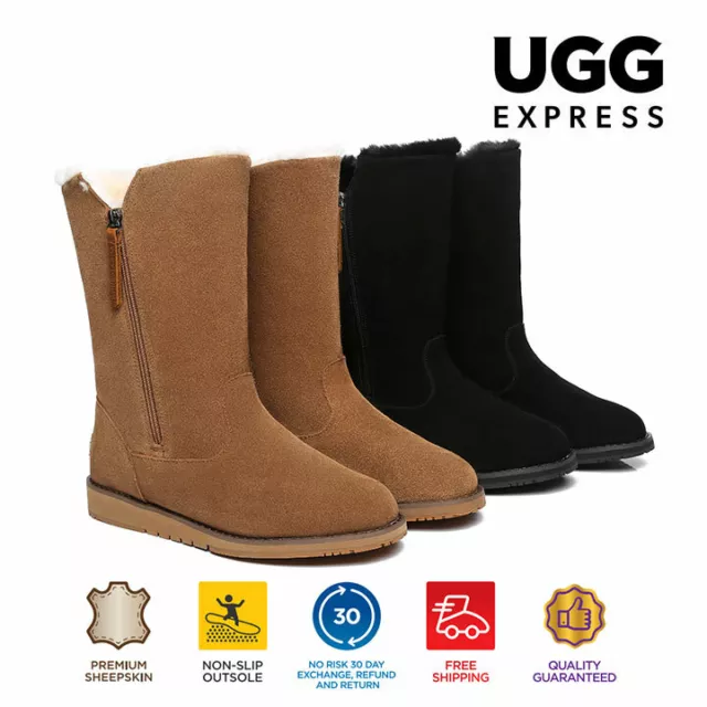 【EXTRA 15% OFF】UGG Women Boots Genuine Merino Sheepskin Suede Zip Short Colleen