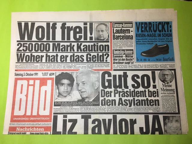BILDzeitung 10.08.1991 August Ausgabe München Bayern 30. 31. 32