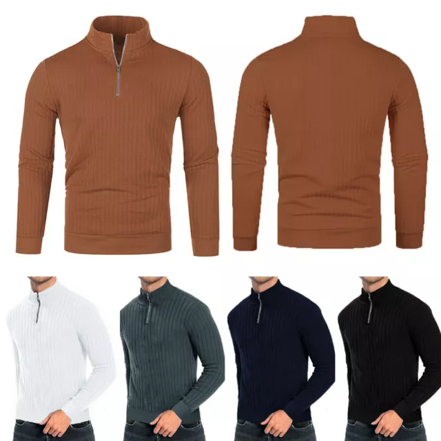 Men's Knit Shirt Long Sleeve Pullover Sweater Slim Fit Solid Color High Neck