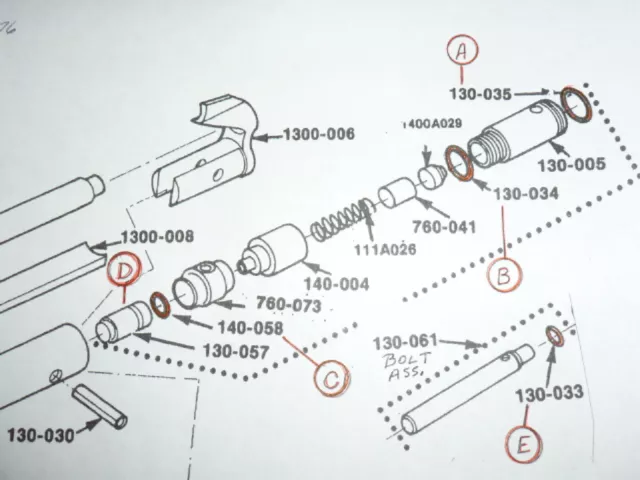 Kit de joints toriques pistolet à air comprimé Crosman 1300 - vue explosée et guide de sceau E-Z 3