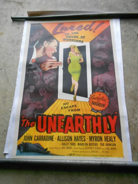 LARGE 29x42 The Unearthly LINEN BACKED Movie Poster 1957 Tor Johnson