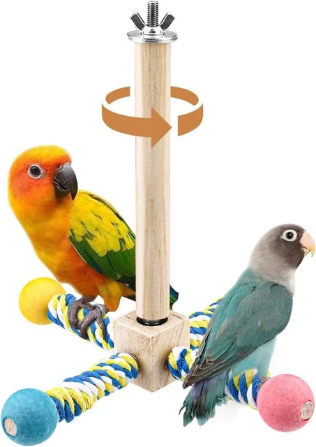 Rotating Bird Stand Perch Toy Natural Wood Spinning Parakeet Toy Photo Inspiration