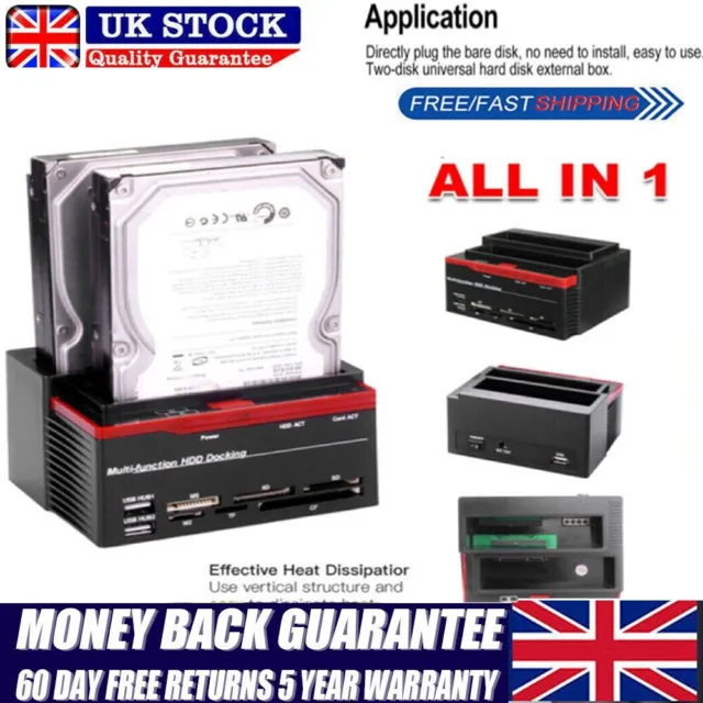 Hard Drive Docking Station HDD Dual-Bay External Reader for 2.5" 3.5" SATA IDE