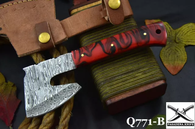 Custom 7.9"OAL Hand Forged Damascus Steel Axe Hunting Knife Handmade (Q771-B)