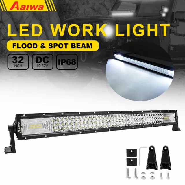 32INCH LED Work Light Bar Tri-row Flood Spot Combo Offroad SUV 4WD Driving Truck