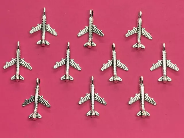 Tibetan Silver Airplane/Plane Charms - 10 per pack - Travel/Transport/Holidays