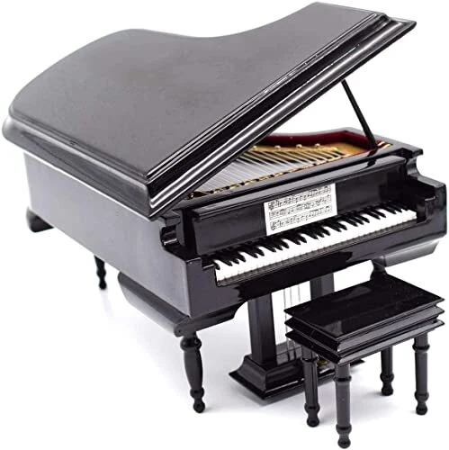 SHTWX Piano Music Box with Bench and Black Case Musical Boxes Gift for