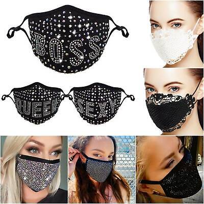 Reusable Fancy Going Out Fashion Face Mask With Sequin Bling Glitter Rhinestone