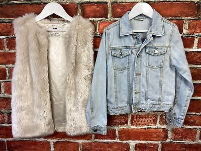 Girls Bundle Age 8-9 Yd Primark Beige Faux Fur Gilet & Matalan Blue Denim Jacket