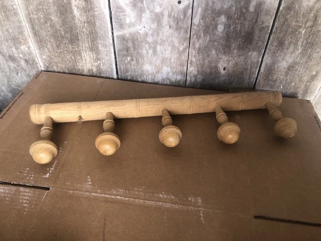 Portemanteau mural vintage 4 patères en bois tourné