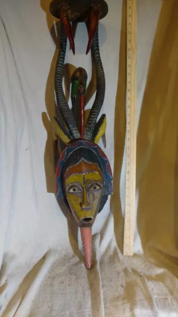 Intense Guro Yaure Mask with Two Sets of Horns — Authentic African Wood Art